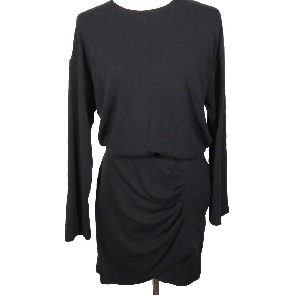 OGL Eco Mousse Soft Stretchy Long Sleeve Ruched Wrap Look Dress Black Size XS